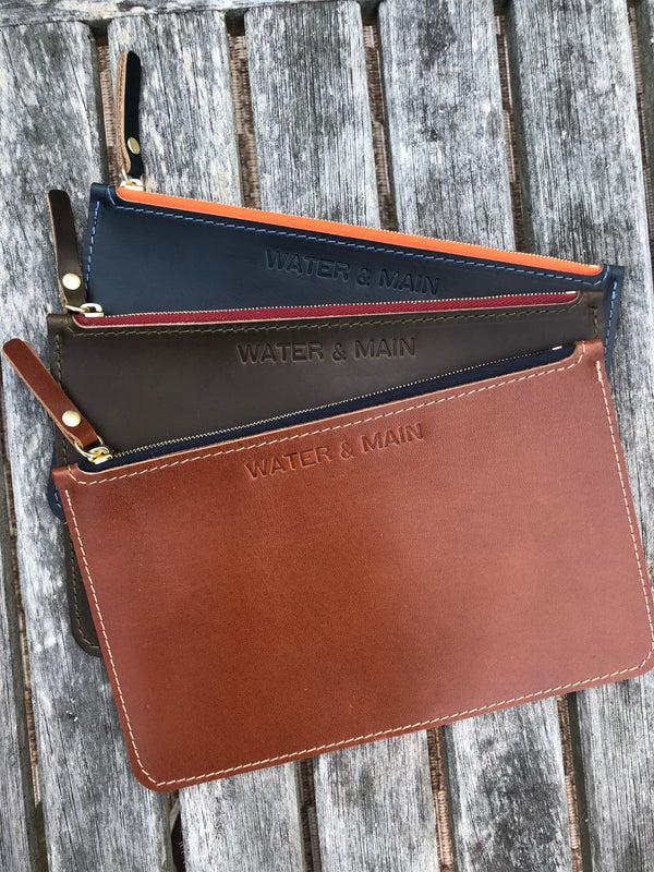 Leather zip pouch